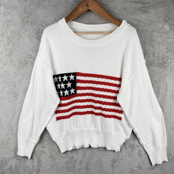 Sweaters - American Flag Sweater Womens L Knit L/S USA Patriotic Holiday Festive Casual